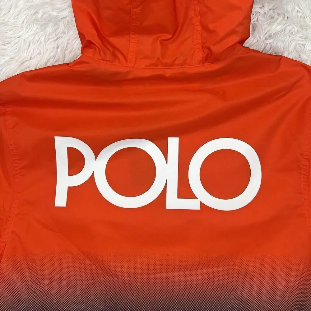NWT Polo Ralph Lauren Orange Ombre Mens Waterproof Pullover Hoodie Jacket Size S